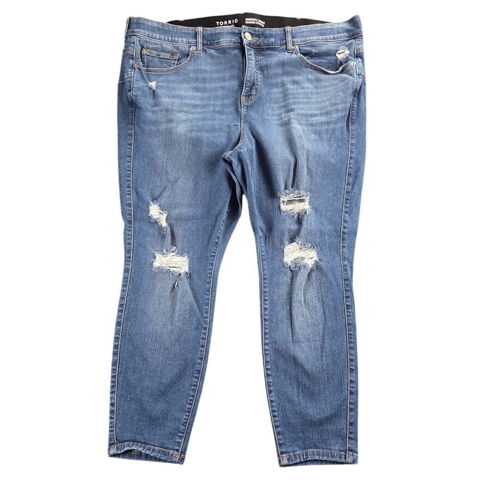 Torrid Bombshell Skinny Premium Stretch Distressed Jeans Blue Women 24S Raw Hem
